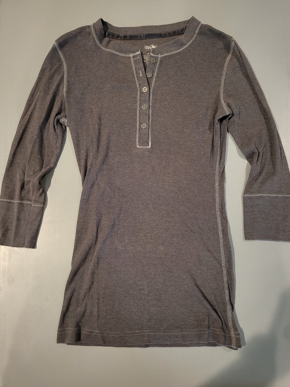 Mossimo Gray Ribbed Henley Thermal Top M